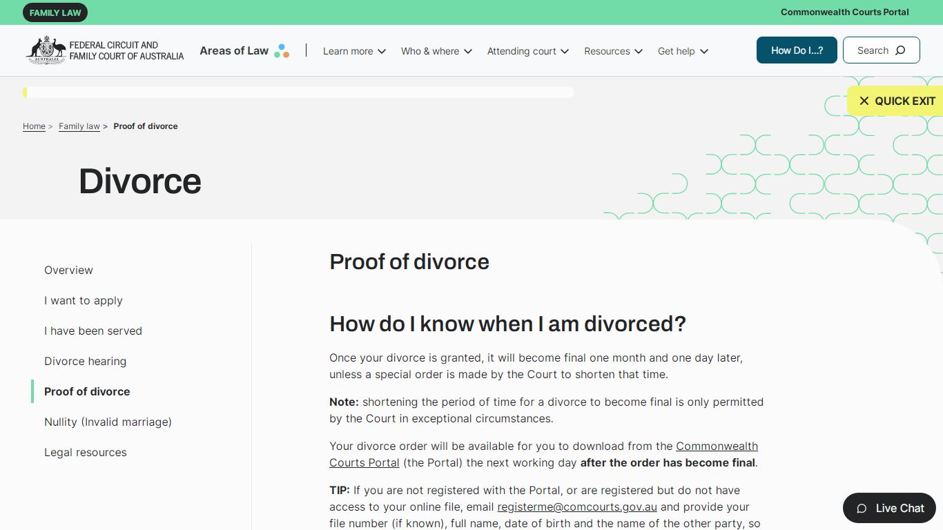 Proof of divorce | Federal Circuit and Family Court of Australia